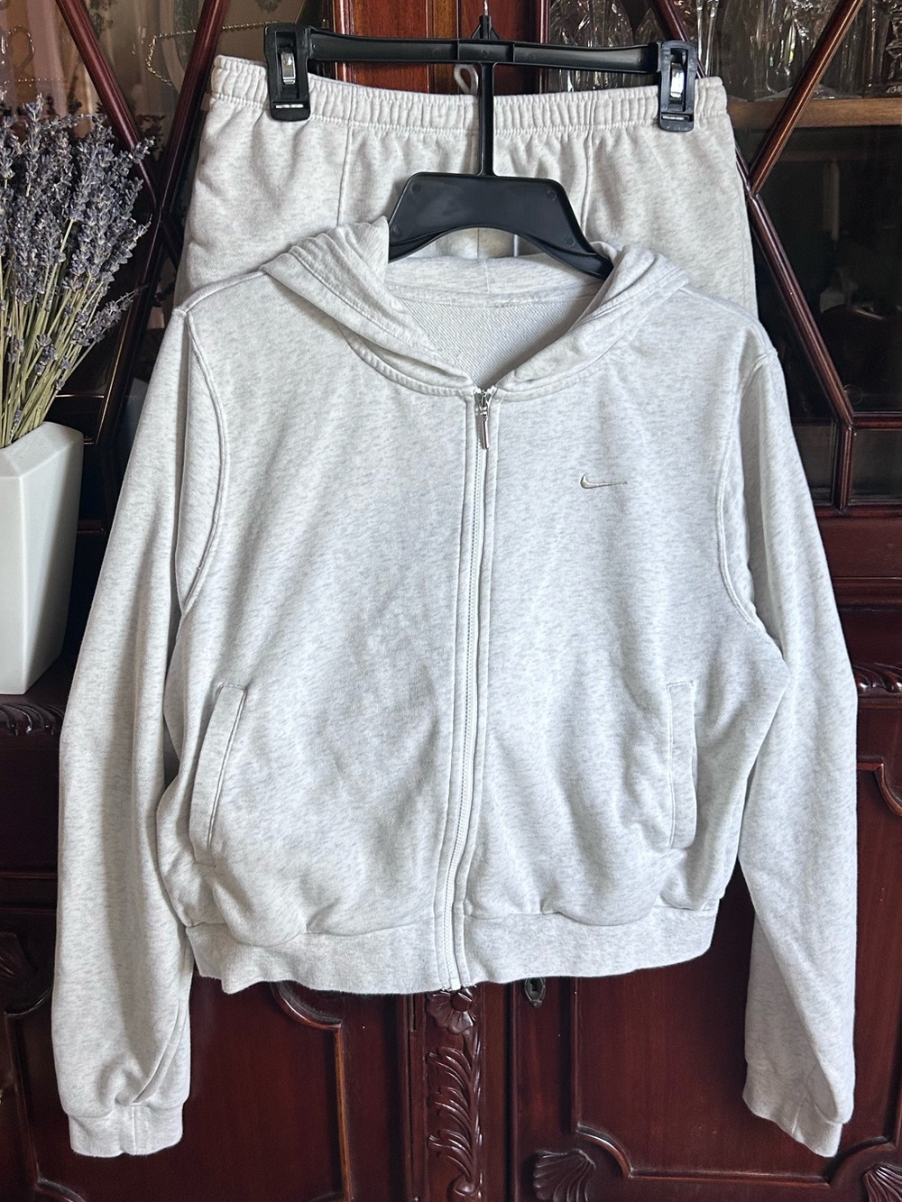 Nike Chill Knit Birch Heather Gray Zip Hoodie & Shorts Set